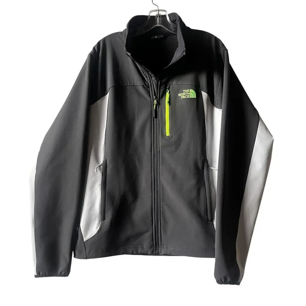 The North Face Jacket Mens Medium Charcoal/Gray WindWall Softshell Green Trim